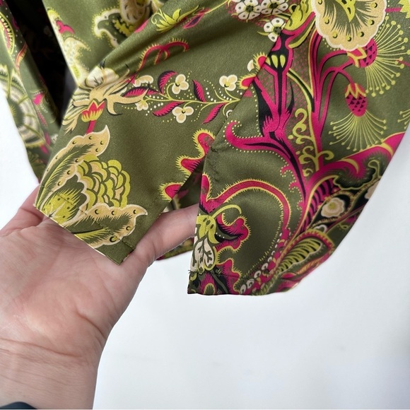 Classique Entier Dark Green Pink Paisley Long Sleeve Button Down Blouse Size 8 - Picture 5 of 8